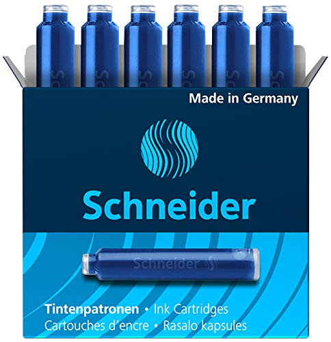 ''Schneider Fountain PEN Ink Cartridge, Blue Ink, Box of 6 (06603)''