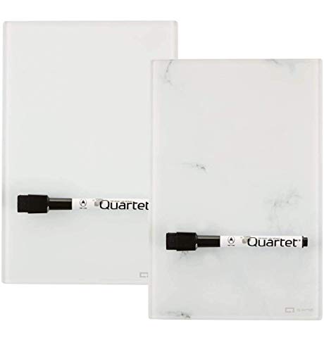 ''Quartet GLASS Desktop Notepad, 9' x 6'''', Whiteboard, Dry Erase Surface, Marble/White,2 Pack (GDP96)