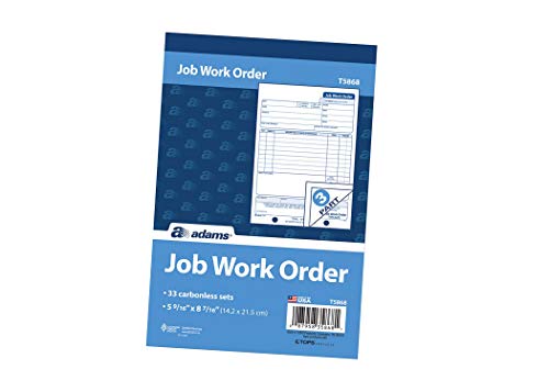 ''Adams Carbonless Job Work Order BOOK, 5 9/16'''' x 8 7/16'''', 3-Part, White/Canary/White Tag''