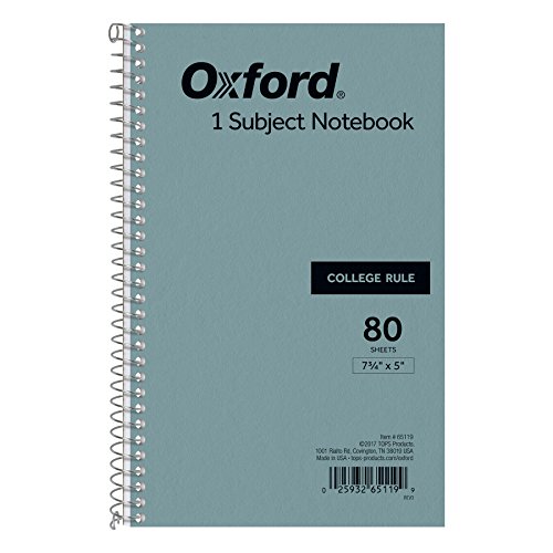 ''Oxford 1-Subject Pressboard Notebook, 5'''' x 7-3/4'''', College Rule, Blue Cover, 80 SHEETS (65119)''