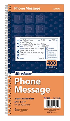 ''Adams Phone Message BOOK, Carbonless Duplicate, 5.50 x 11 Inches, 4 Sets per Page, 400 Sets per Boo