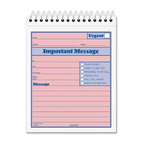 ''TOPS 2-Part Carbonless Phone Message BOOK, 4.25 x 6 Inches, Top Spiral Binding, 1 per Page, 50 Shee