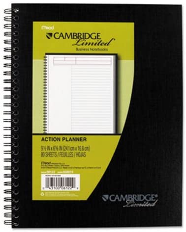 ''Cambridge 06122 Action Planner Side Bound Business Notebook, 7 1/2 x 9 1/2, Black, 80 SHEETS''