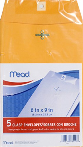 ''MeadWestvaco 76010 6'''' X 9'''' Heavyweight Kraft Clasp ENVELOPES 5 Count''