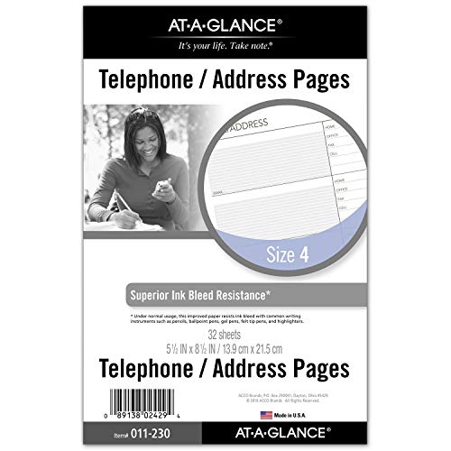 ''AT-A-GLANCE Day Runner TELEPHONE and Address Pages, Refill, Loose-Leaf, Undated, for Planner, 5-1/2