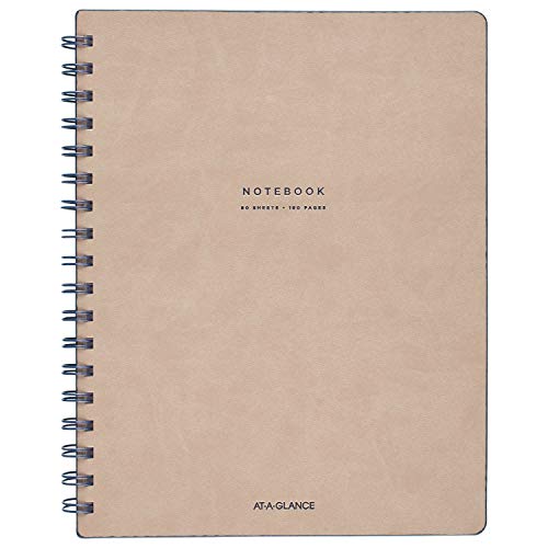 ''AT-A-GLANCE Collection Twin Wire NOTEBOOK, Ruled, 80 Sheets, 9-1/2'''' x 7-1/4'''', Tan/Blue (YP14207)''