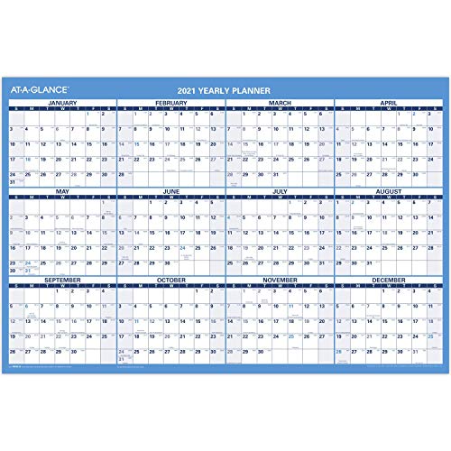 ''2022 Erasable CALENDAR, Dry Erase Wall Planner by AT-A-GLANCE, 36'''' x 24'''', Large, Horizontal, Reve