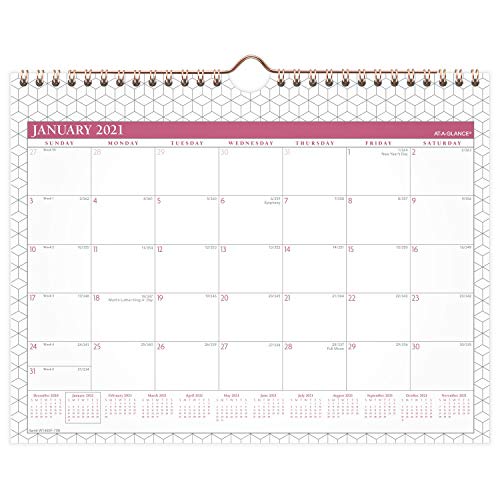 ''**2022** Wall CALENDAR by AT-A-GLANCE, 11'''' x 8-1/2'''', Small, Monthly, Wirebound, BADGE Geo (W1450F