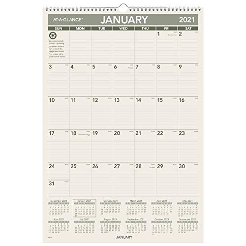 ''2022 Wall CALENDAR by AT-A-GLANCE, 15-1/2'''' x 22-3/4'''', Large, Monthly, Wirebound, Recycled (PM3G28