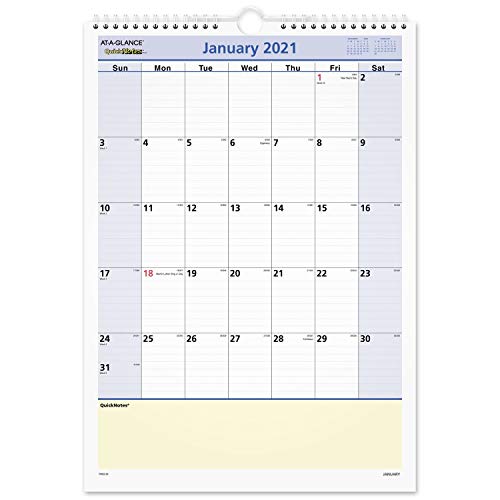 ''2022 Wall CALENDAR by AT-A-GLANCE, 12'''' x 17'''', Medium, Monthly, Wirebound, QuickNotes (PM522821)''