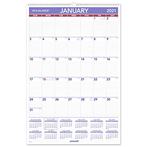 ''2022 Wall CALENDAR by AT-A-GLANCE, 20'''' x 30'''', Extra Large, Monthly, Wirebound (PM42821), White''