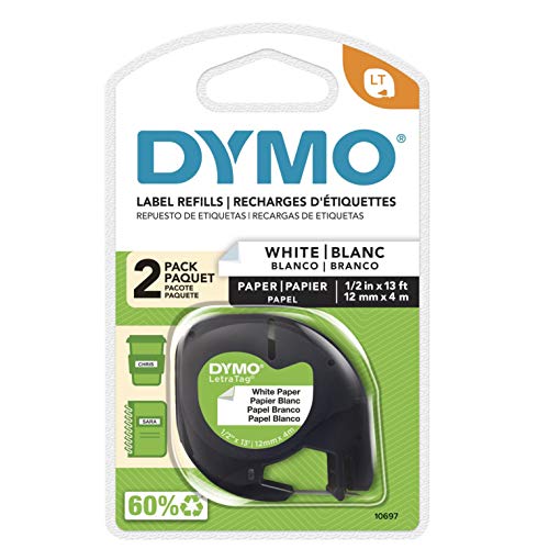 ''DYMO LetraTag Labeling TAPE for LetraTag Label Makers, Black Print on White Paper TAPE, 1/2'' W x 1