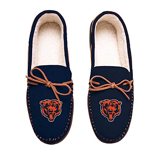 ''FOCO Football Mens Team Color Big Logo Moccasin SLIPPERS Shoe - Pick Team (Small 7-8, Chicago Bears