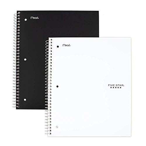''Five Star Spiral NOTEBOOKs, 5 Subject, College Ruled Paper, 200 Sheets, 11 x 8-1/2 inches, Black, W
