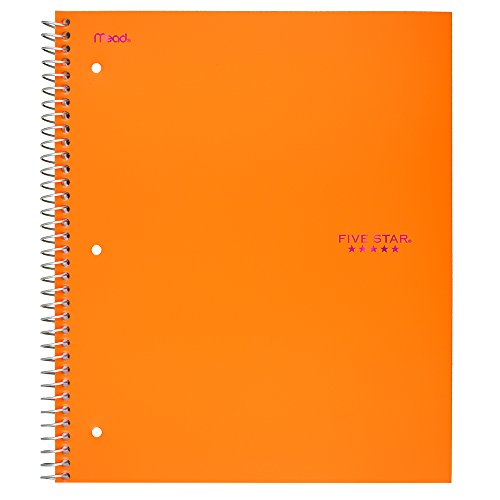 ''Five Star Spiral NOTEBOOK, 1 Subject, College Ruled Paper, 100 Sheets, 11'''' x 8-1/2'''', Orange (3874