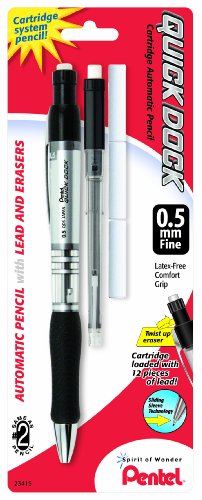 ''Pentel Quick Dock Automatic PENCIL with Refill Cassette and 3 Erasers, 0.5mm, 1 Pack (QD5ELE3BP)''