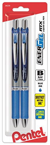 ''PENtel Energel RTX Retractable Liquid Gel PEN, Bold Line, Metal Tip, Blue Ink Pack of 2 (BL80BP2C)''