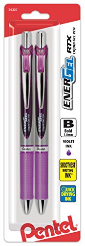''PENtel Energel RTX Retractable Liquid Gel PEN, Bold Line, Metal Tip, Violet Ink Pack of 2 (BL80BP2V