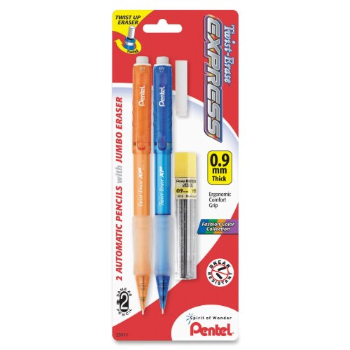 ''Pentel Twist-Erase Express Automatic PENCIL with Lead and Eraser, 0.9mm (QE419FLEBP2), Assorted''