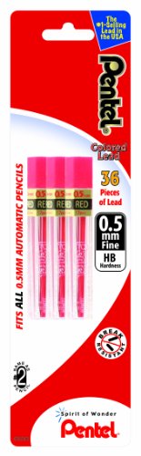 ''Pentel Refill Lead, 0.5mm, Fine, Red, 12 PIECES Per Tube, 3 Pack (PPR5BP3-K6)''