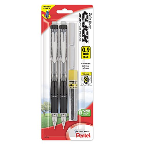 ''Pentel Twist Erase CLICK Automatic PENCIL with 2 Eraser Refills and Lead, 0.9 mm, Assorted Barrels,