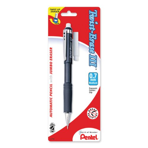 ''Pentel Twist-Erase III Automatic PENCIL with 1 Eraser Refill, 0.7mm, Assorted Barrels, 1 Pack (QE51