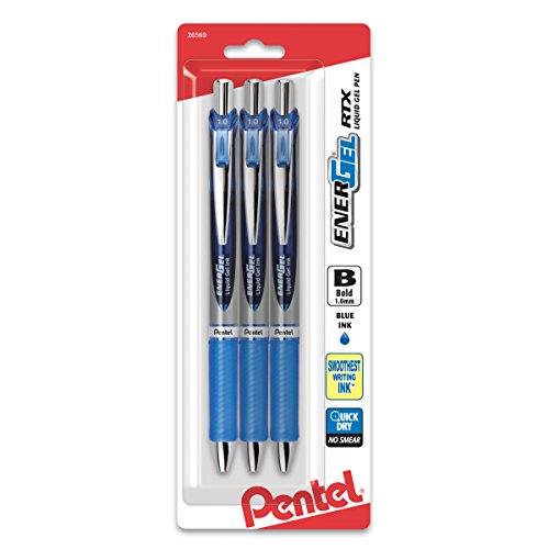 ''PENtel EnerGel RTX Retractable Liquid Gel PEN, Bold Line, Metal Tip, Blue Ink 3Pk (BL80BP3C)''
