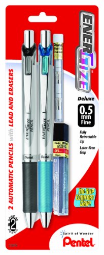 ''Pentel EnerGize Automatic PENCIL with Lead and Erasers, 0.5mm, Assorted, 2 Pack (PL75LEBP2)''