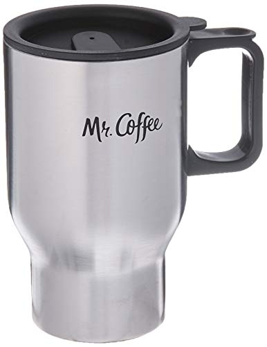 ''Gibson Mr Coffee Expressway 13.5 Ounce Brushed Stainless Steel Travel MUG with Black Lid and Handle