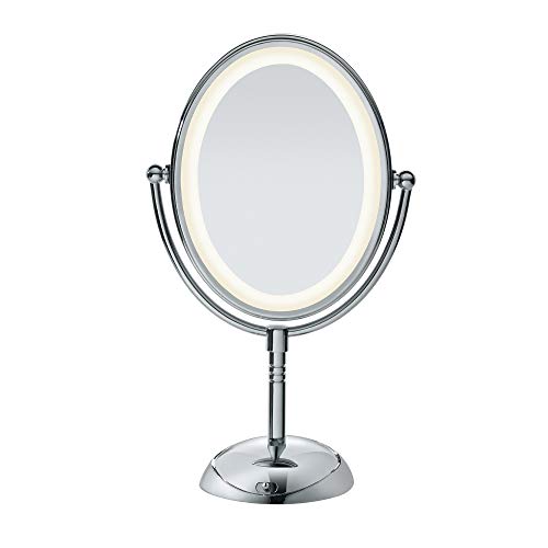 ''Conair Reflections LED Lighted Collection Double-Sided Makeup MIRROR, 1x/7x magnification, Polished