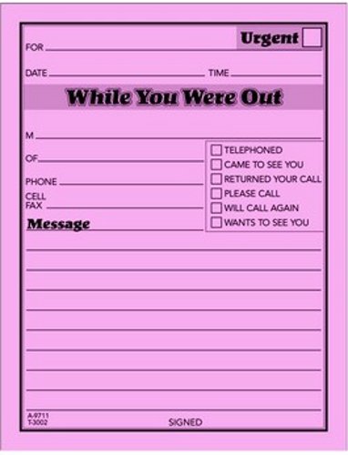 ''Adams Write 'n Stick While You Were Out Message Pads, 4 x 5 Inches, Pink, 50 SHEETS/Pad, 24-Pack (9