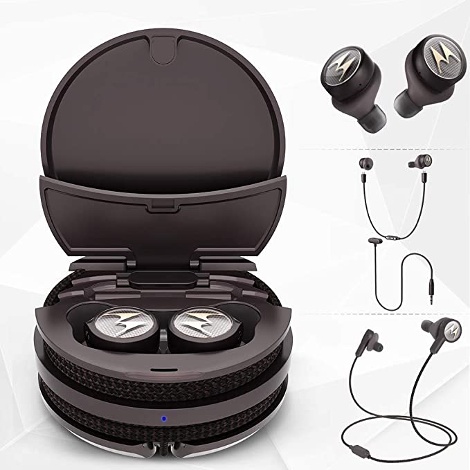 ''Motorola Tech3 3-in-1 Smart True Wireless HEADPHONES - Cordless Earbuds, Sport Wire, Audio Plug-in 