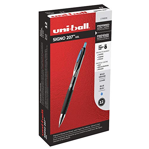 ''uni-ball 207 Retractable Gel PENs, Bold Point (1.0mm), Blue, 12 Count''