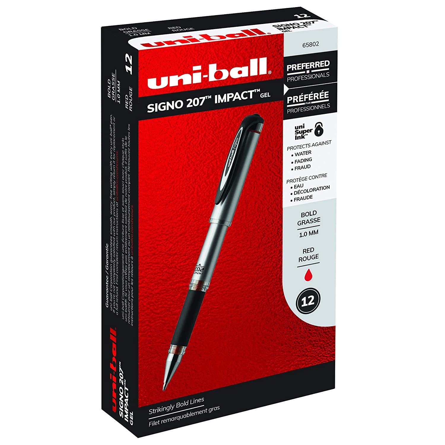''Uni-Ball 207 Impact Stick Rollerball Gel PEN, Red Ink, Bold Point, Dozen (SAN65802)''