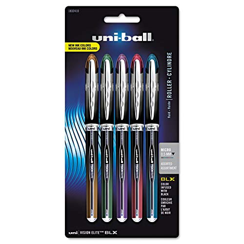 ''uni-ball Vision Elite BLX Infusion Rollerball PENs, Micro Point (0.5mm), Assorted Colors, 5 Count''