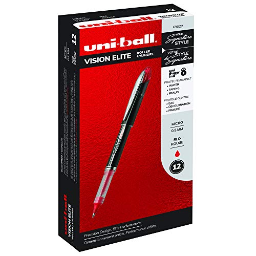 ''uni-ball Vision Elite Rollerball PENs, Micro Point (0.5mm), Red, 12 Count''