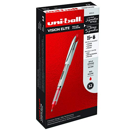 ''uni-ball Vision Elite Rollerball PENs, Bold Point (0.8mm), Red, 12 Count''