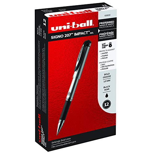 ''uni-ball 207 Impact Gel PENs, Bold Point, Black, Box of 12 (Packaging may vary).''