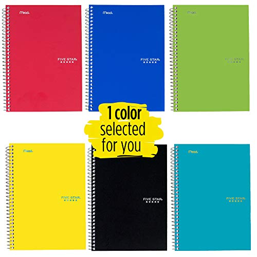 ''Five Star Spiral NOTEBOOK, 2 Subject, College Ruled Paper, 100 sheets, 9-1/2'''' x 6'''', Color Selecte