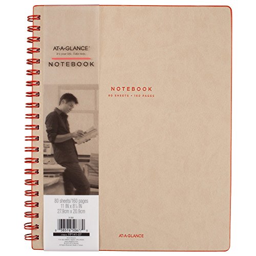 ''AT-A-GLANCE Collection Twin Wire NOTEBOOK, Ruled, 80 Sheets, 11'''' x 8 3/4'''', Tan/Red (YP14107)''