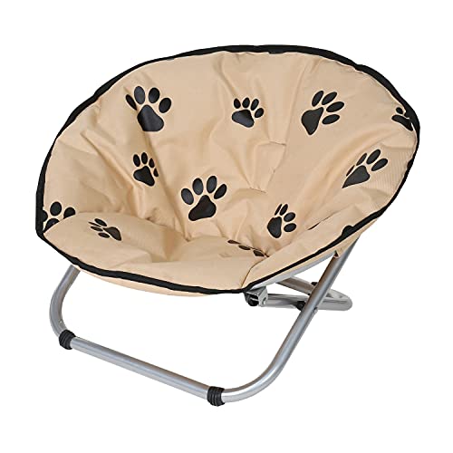 Etna Folding Pet Cot CHAIR - Portable Round Fold Out Elevated Cat Bed - Black and Beige Water Resist