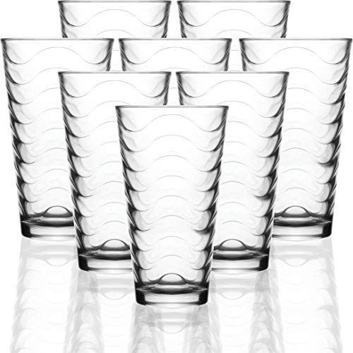 ''Circleware Pulse Set of 8-15.7 oz Heavy Base Highball Drinking GLASSES Tumblers Ice Tea Beverage Cu