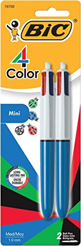 ''BIC 4-Color Mini Ballpoint PEN, Medium Point (1.0mm), Assorted Inks, 2-Count''