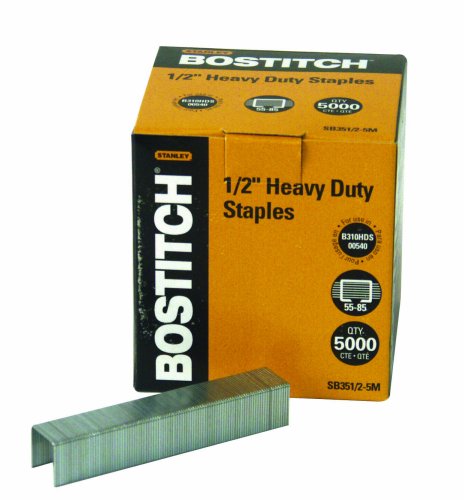 ''Bostitch Office SB351/2-5M Heavy Duty Premium Staples, 55-85 SHEETS, 0.5-Inch Leg, 5,000 Per Box (P