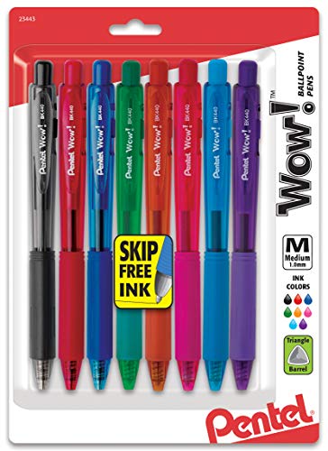''PENtel WOW! Colors Retractable Ballpoint PENs, Medium Line, Assorted Ink Colors, 8 Pack (BK440BP8M)