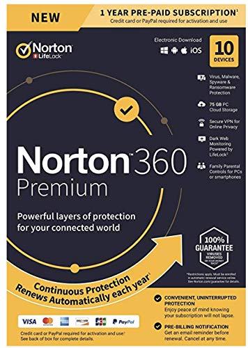 Symantec Corporation 21389990 Norton 360 Premium For Up To 10 Devices Provides Powerful Layers Of Pr