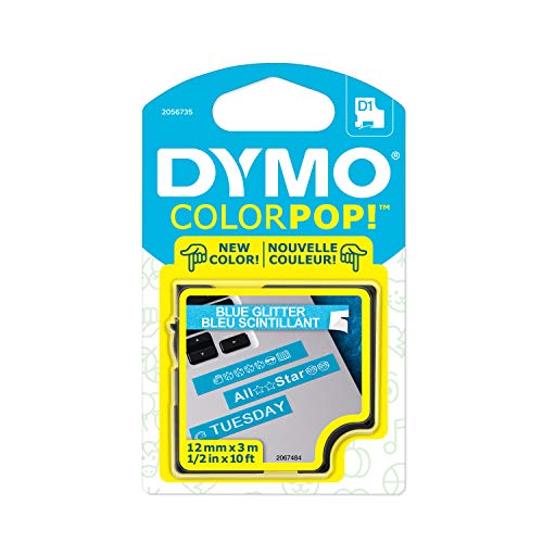 ''DYMO COLORPOP Authentic Label Maker TAPE, 1/2'''' W x 10' L, White Print on Blue Glitter, D1 Standard