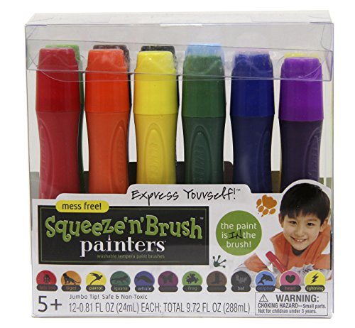 ''Elmer's PAINTers Squeeze 'n Brush Washable Tempera PAINT Brushes, Assorted Colors, 12 Count (E114)''