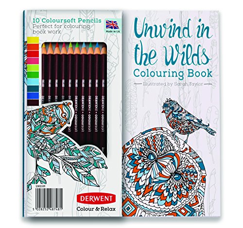 Adult COLORING BOOK and Coloursoft Colored Pencils: Color and Relax - Unwind in the Wilds by Derwent