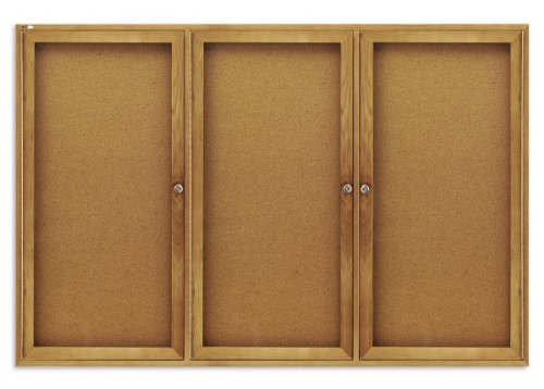 ''Quartet 367 Quartet Enclosed Bulletin Board, Natural Cork/Fiberboard, 72 x 48, Oak FRAME''
